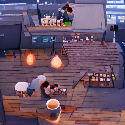 Rooftop Cafe Scene in Impressionist Style