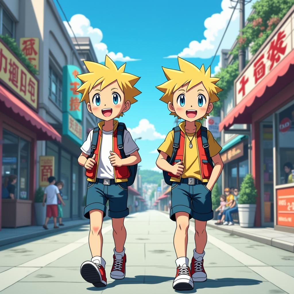 Anime Brothers Approach Pokémon Center in Johto Region