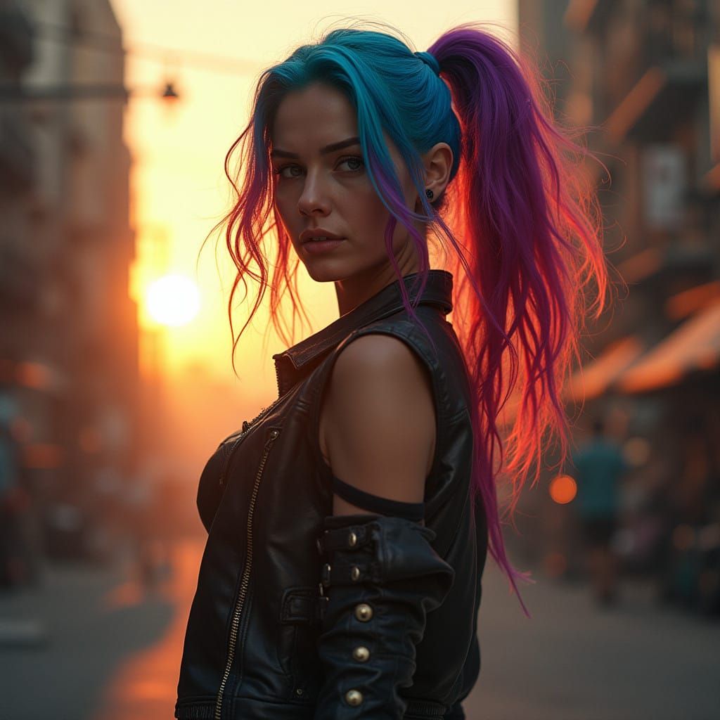 Jinx from Arcane in Vibrant Multi-Colored Hair Cinematic Sty...