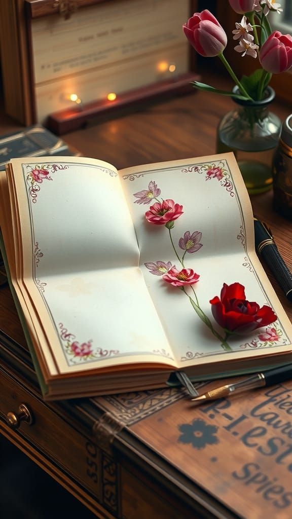 Fairytale Notebook Page with Floral Illustration