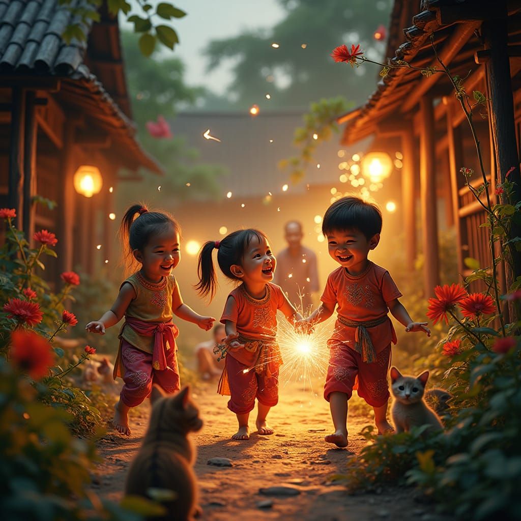 Vibrant Hari Raya Celebration in a Kampung Village