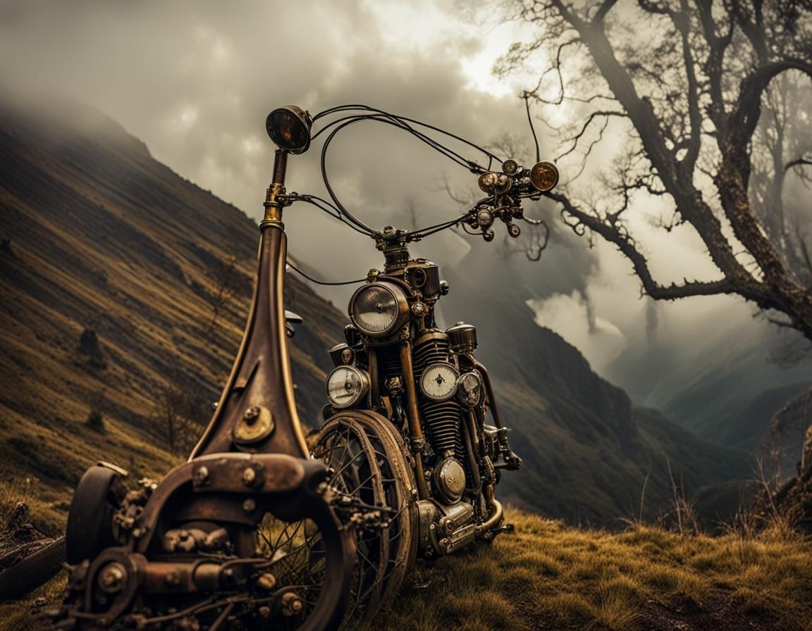 Steampunk Harley Davidson on Misty Cliff Road