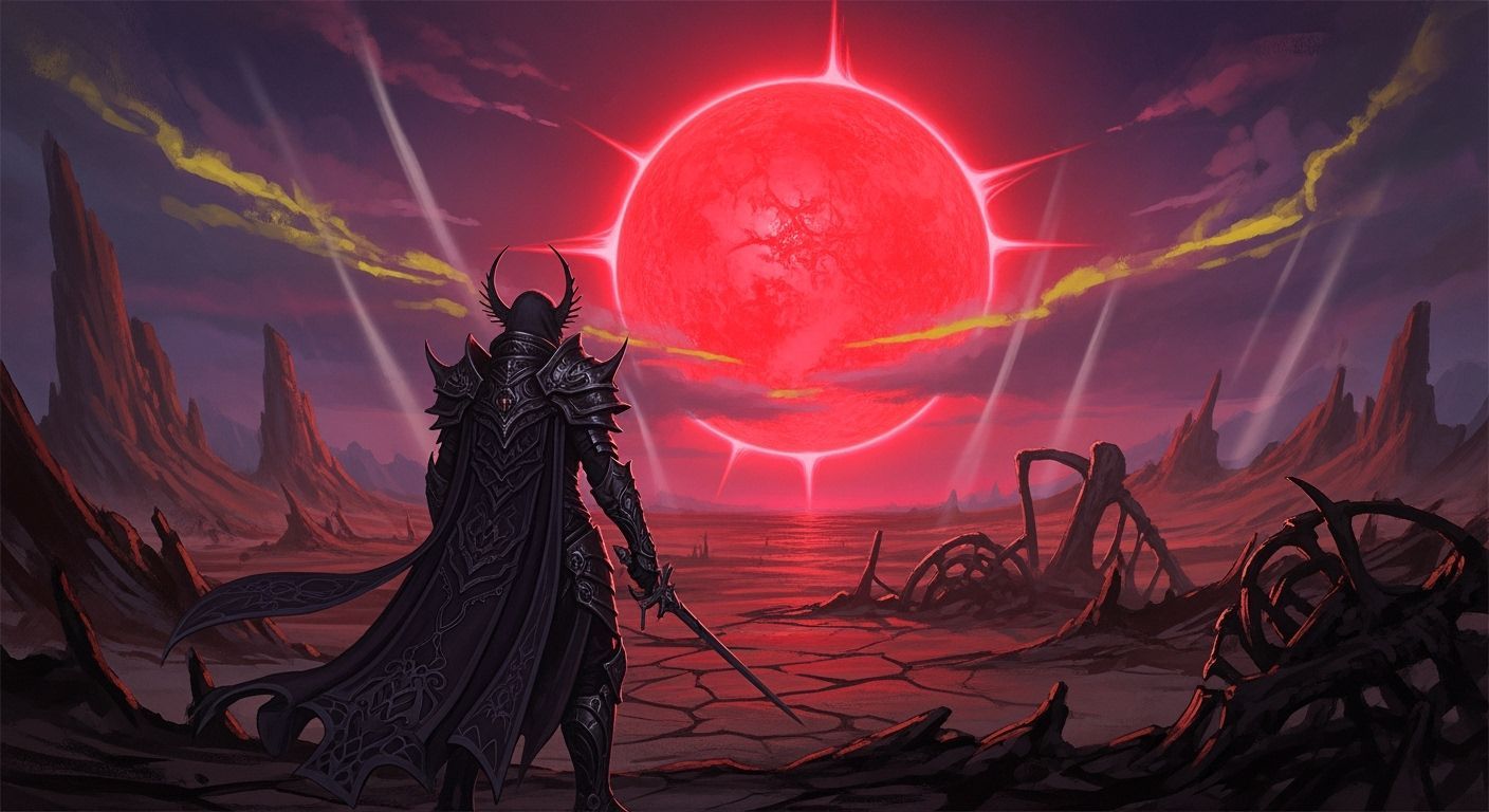 Dystopian Desert Warrior Under Crimson Star in Dark Fantasy ...