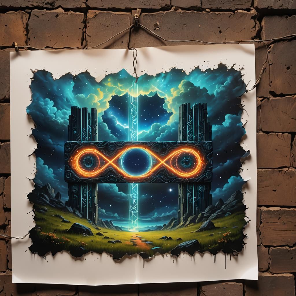 Neon Portal to Infinity with Cosmic Psychedelic Clouds