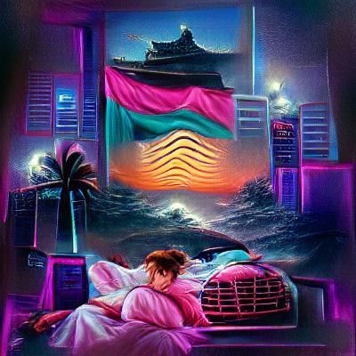 Vibrant Retrowave Scene with Neon Lights