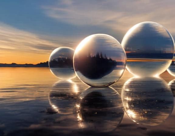 Floating Glass Orbs at Sunset