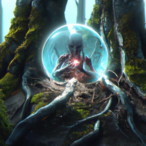 Celestial Entity Ensnared by Ancient Forest