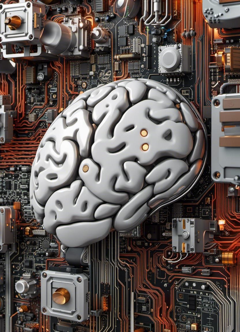 Cyborg Brain in Luxurious Cyberpunk Style, 3D Render