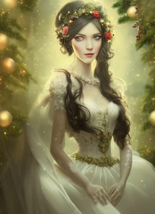 Elegant Christmas Bride with Vintage Wedding Dress