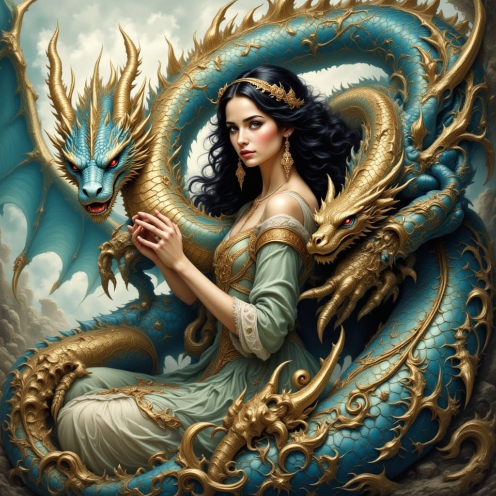Beautiful Woman with Majestic Dragon Companion