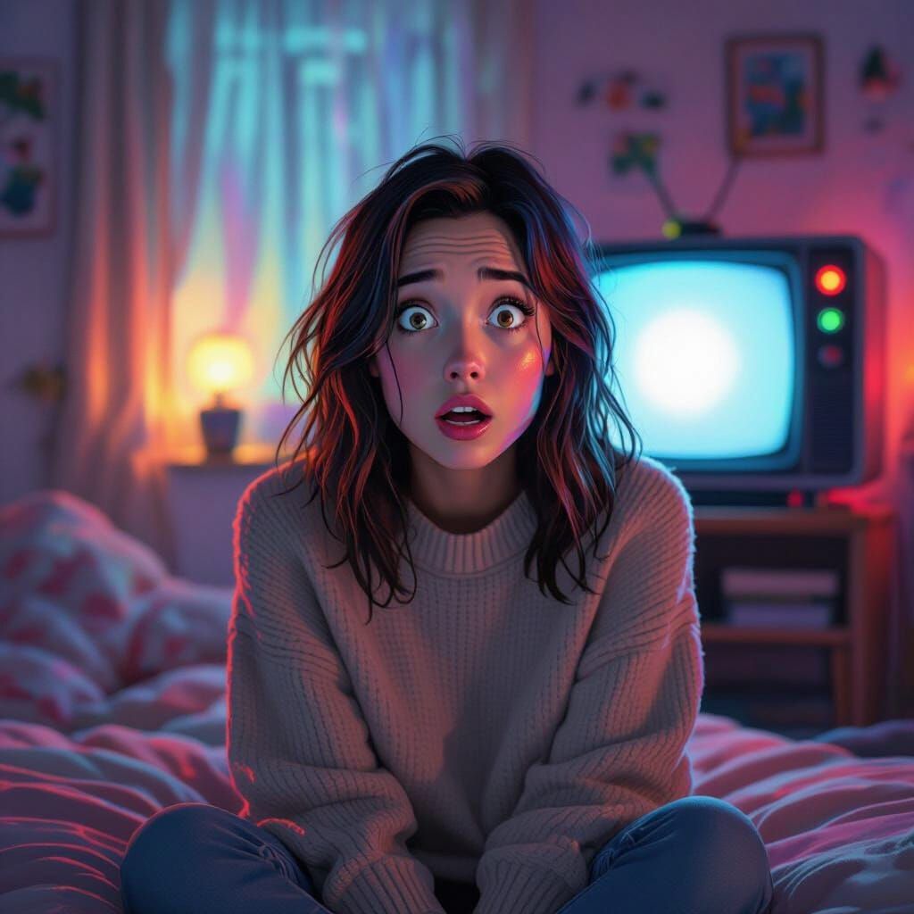 Startled Woman in Dreamlike, Colorful Digital Painting