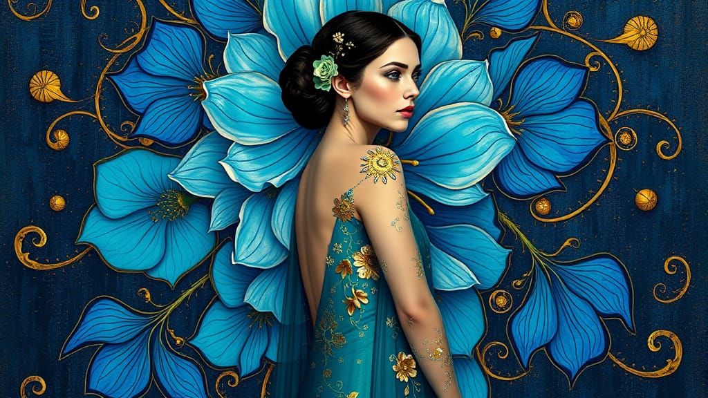 Woman in Blossoms: A Klimt-Inspired Digital Portrait