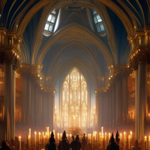 Enchanting Crowd Between Church and Mountains