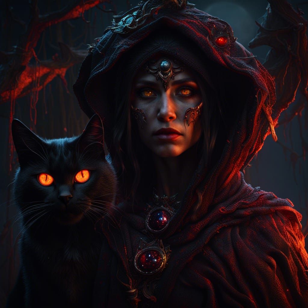 Blood Witch Under Blood Moon: Fantasy Concept Art