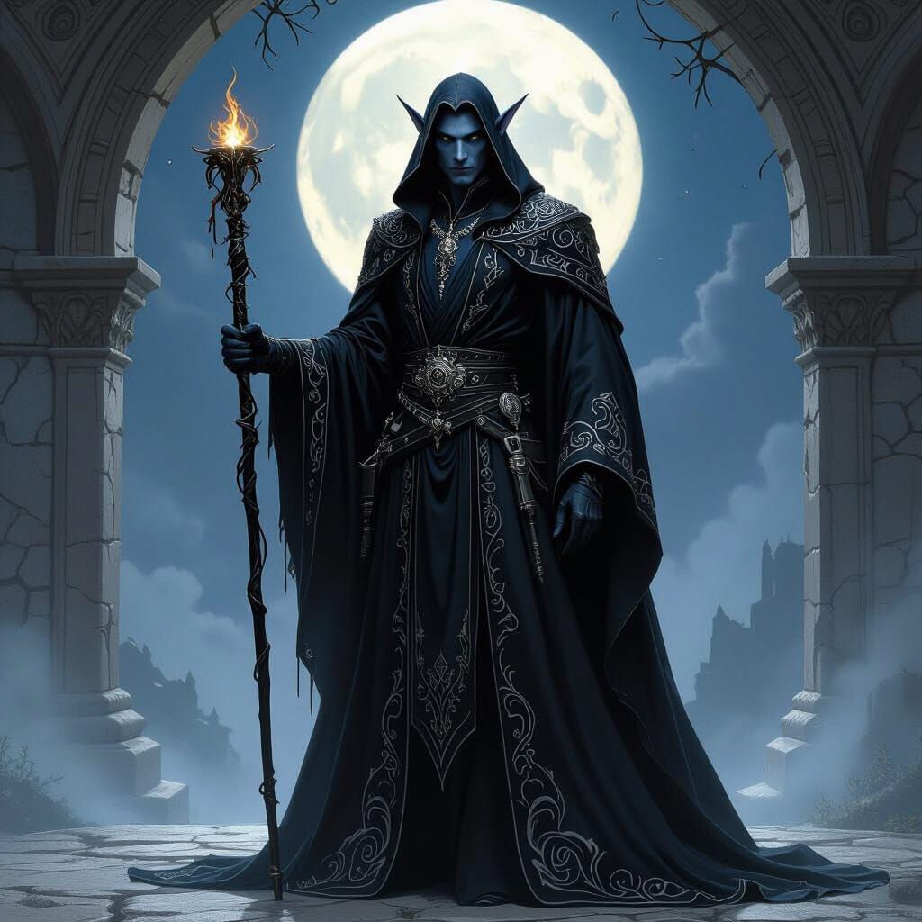 Dalamar the Dark Elf Mage in Fantasy Art Style