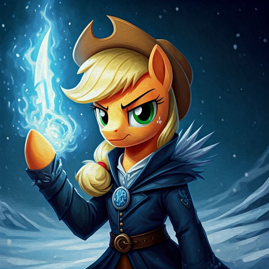 Applejack as Ice Mage Desperado in Gouache Style