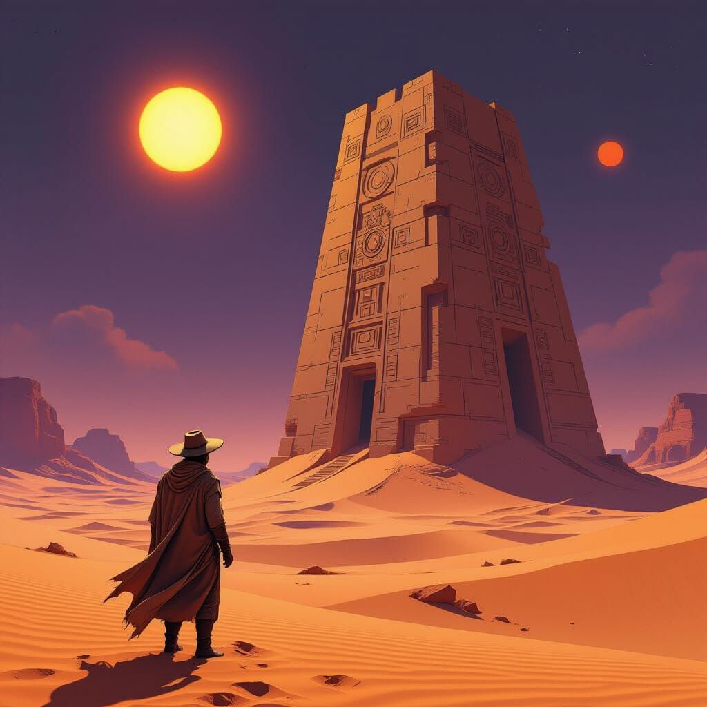 Desert Explorer Gazing at Ancient Alien Structure