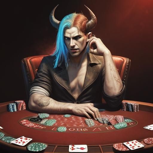 Hyperrealistic Devil Playing Poker in Splash Art