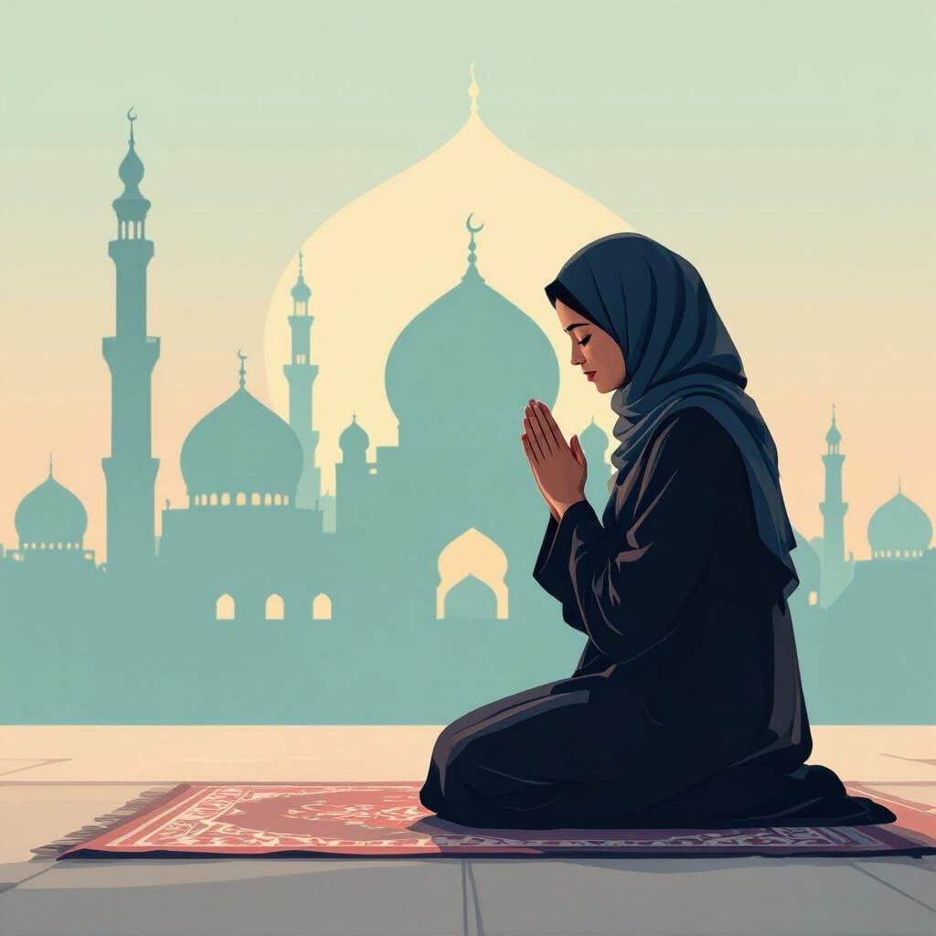 Spiritual Prayer Scene in Soft Pastel Islamic Art Style