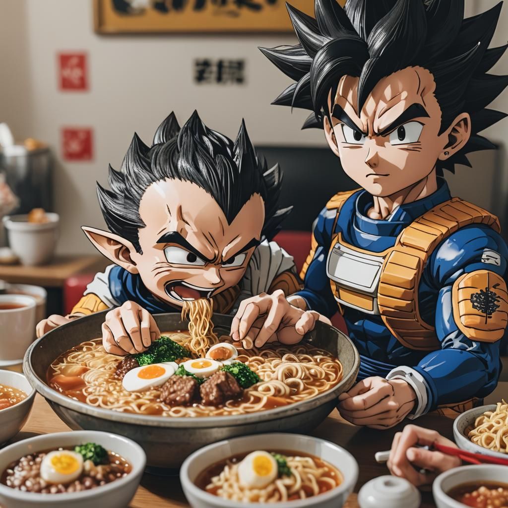 Vegeta and Goku eating Ramen