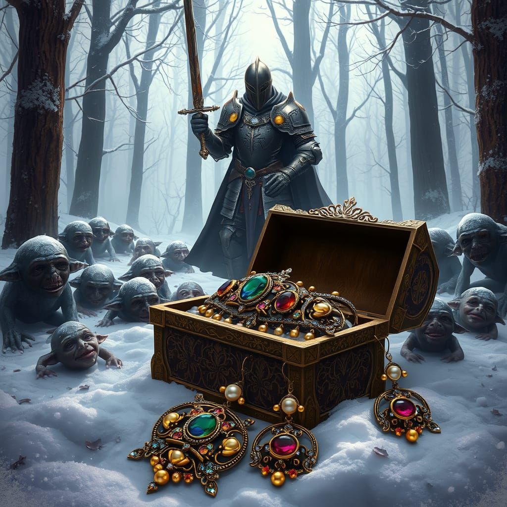 Dark Fantasy Treasure Scene in Mystic Forest