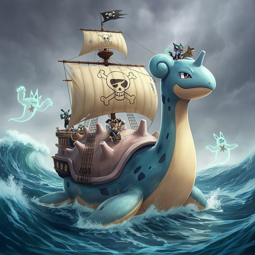 Majestic Lapras Pirate Ship Sails Treacherous Stormy Seas