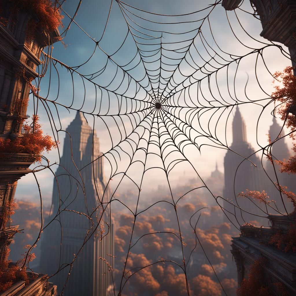 Fantastical Spiderwebs Fill a Deep Colored Sky