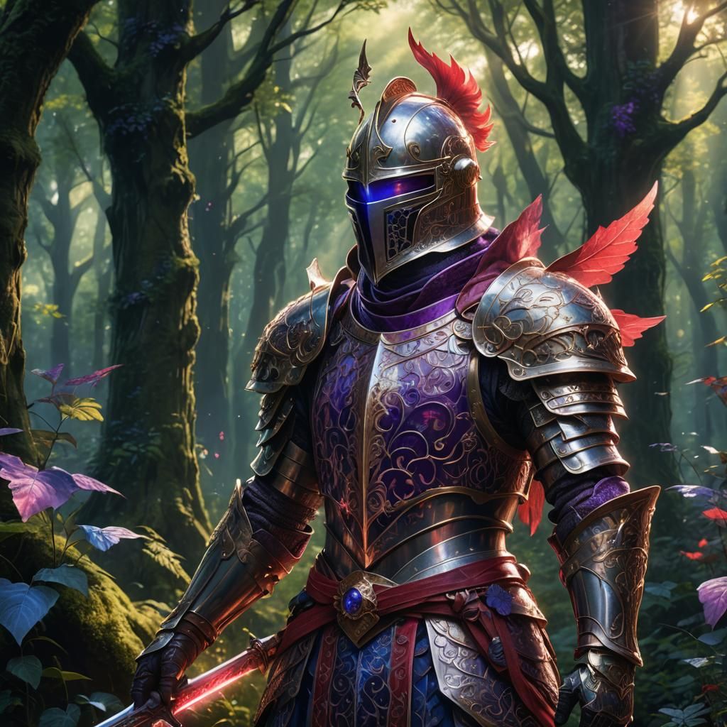 Knight in Mystical Forest, Hyper-Realistic Concept Art