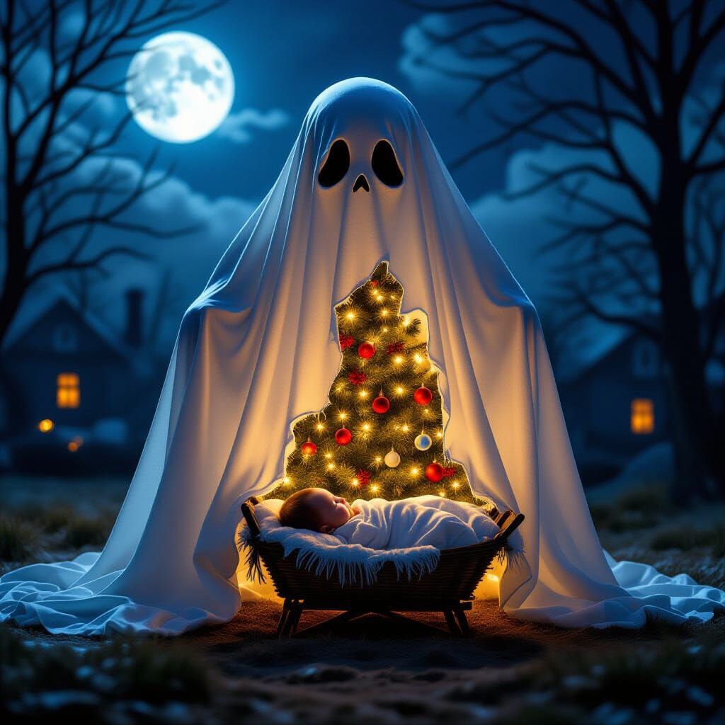 Halloween Ghost Reveals Nativity Scene Inside