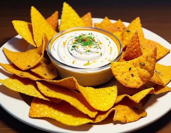 Delicious Nacho Chips with Ranch Dip in Digital Art