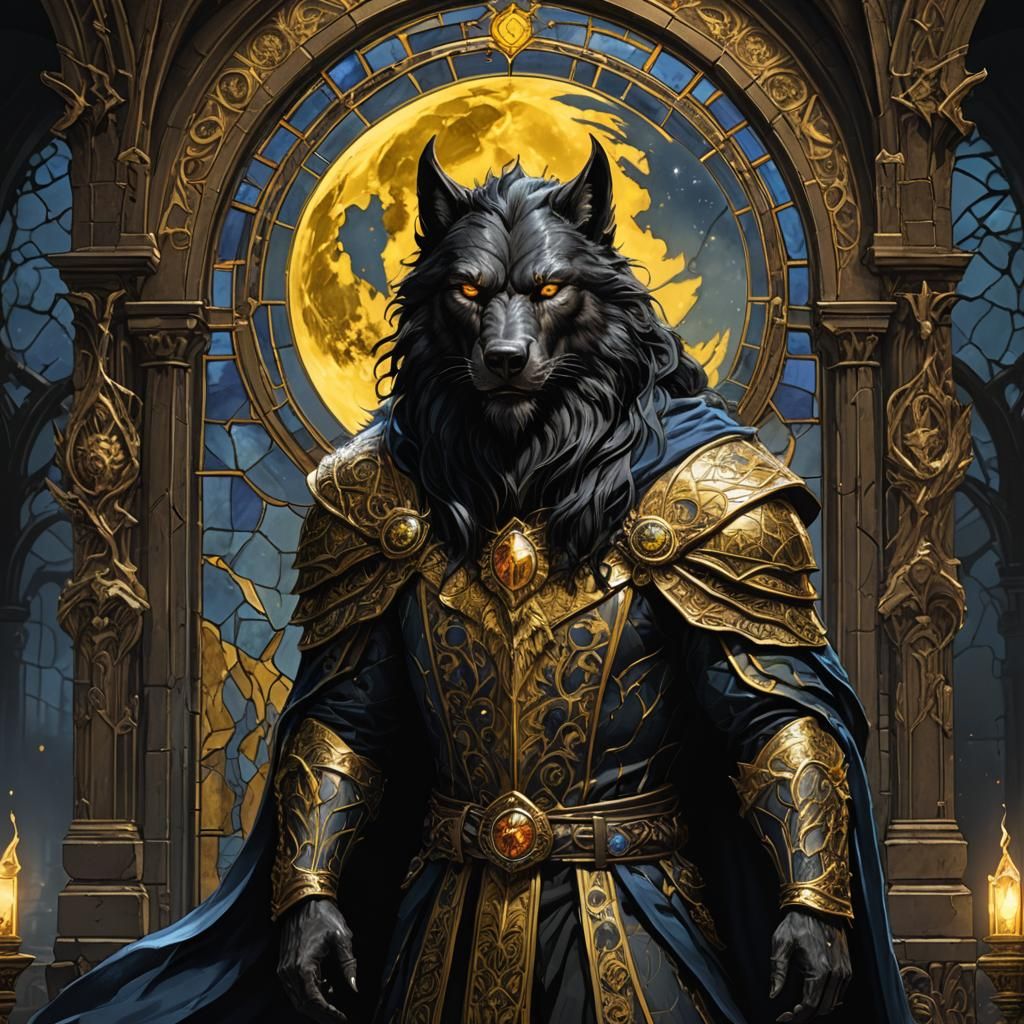 Stained Glass Werewolf King in Gold Clothing