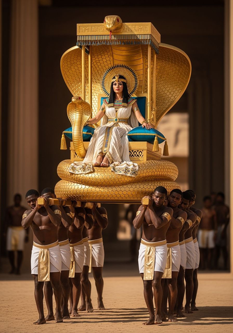 Majestic Egyptian Queen on Golden Cobra Throne