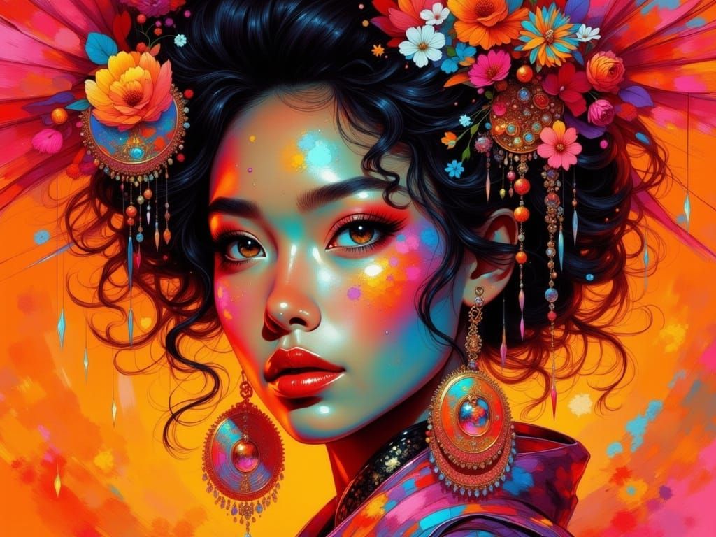 Punk Geisha Jhene Aiko in Vibrant Amber Tones