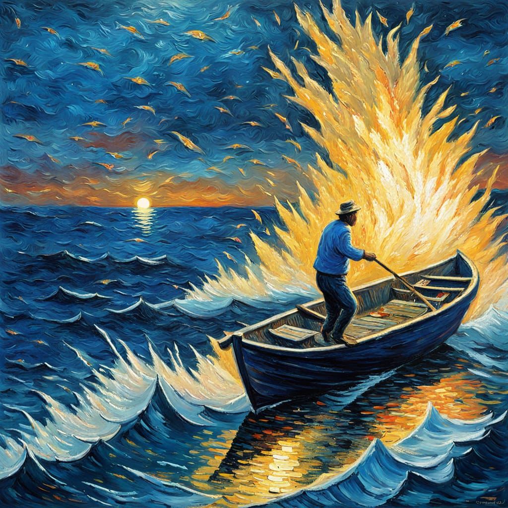 Night Fishing: A Neo-Impressionist Oil Painting