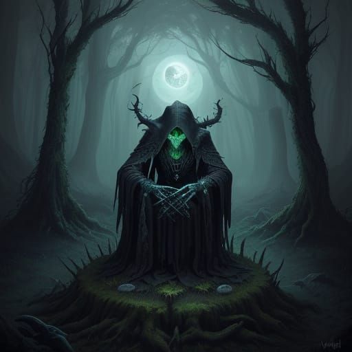 Gothic Witch Skull in Dark Forest