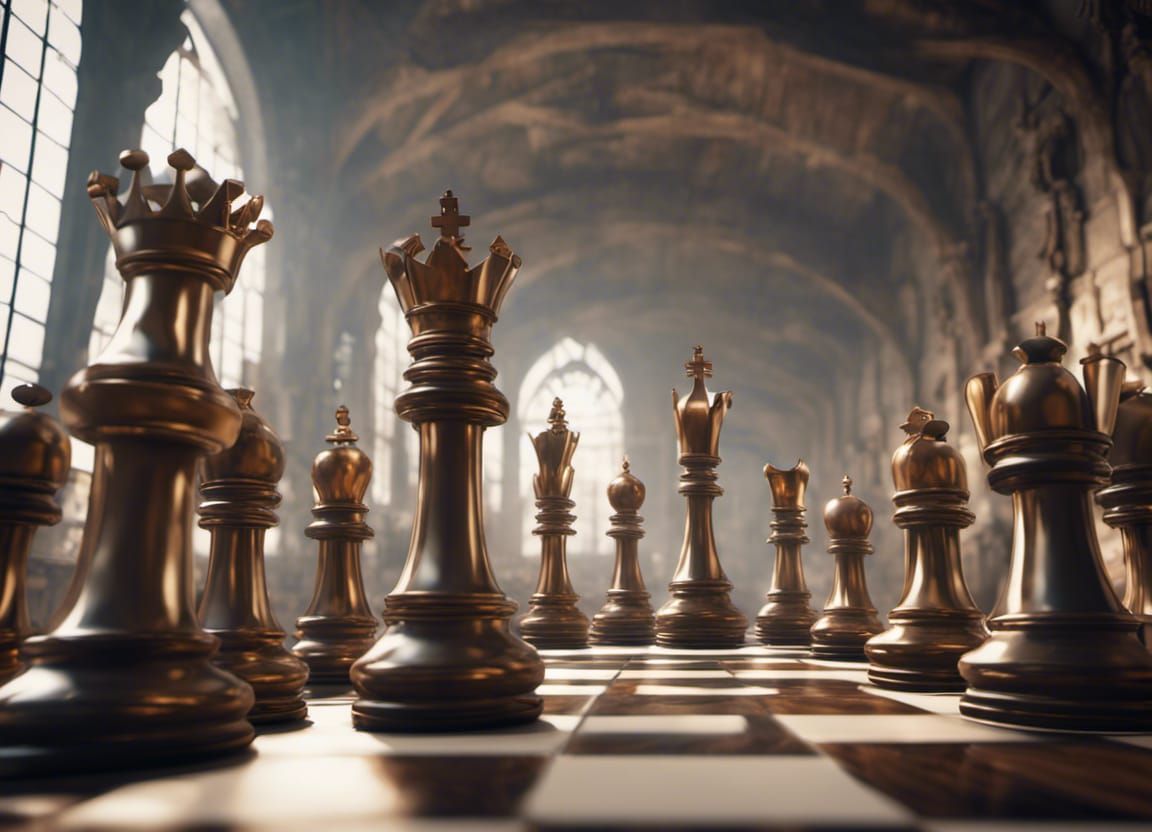 "Chess pieces poised for the next move."