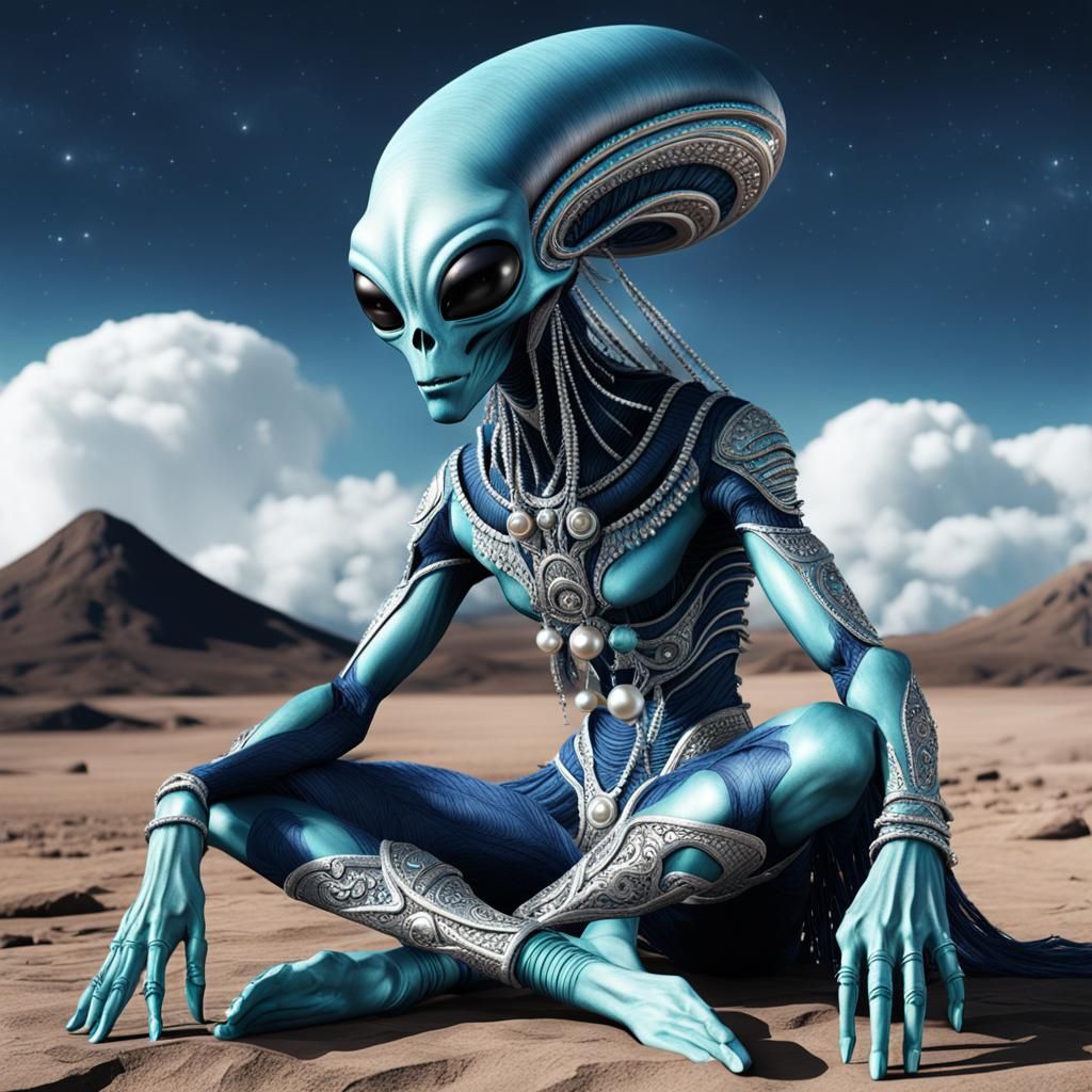 Hippie Alien with Rastahair in Cosmic Setting