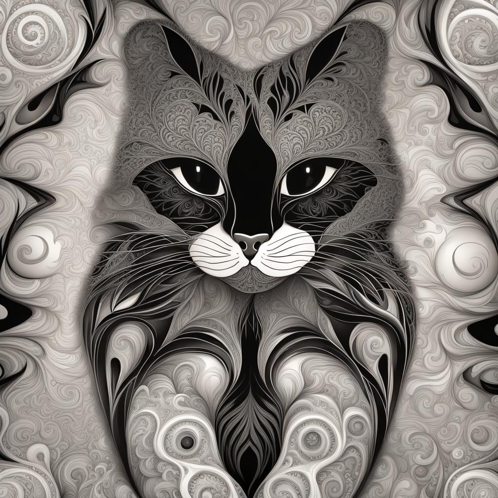 Big Black Cat Winter with Abstract Fractal Design