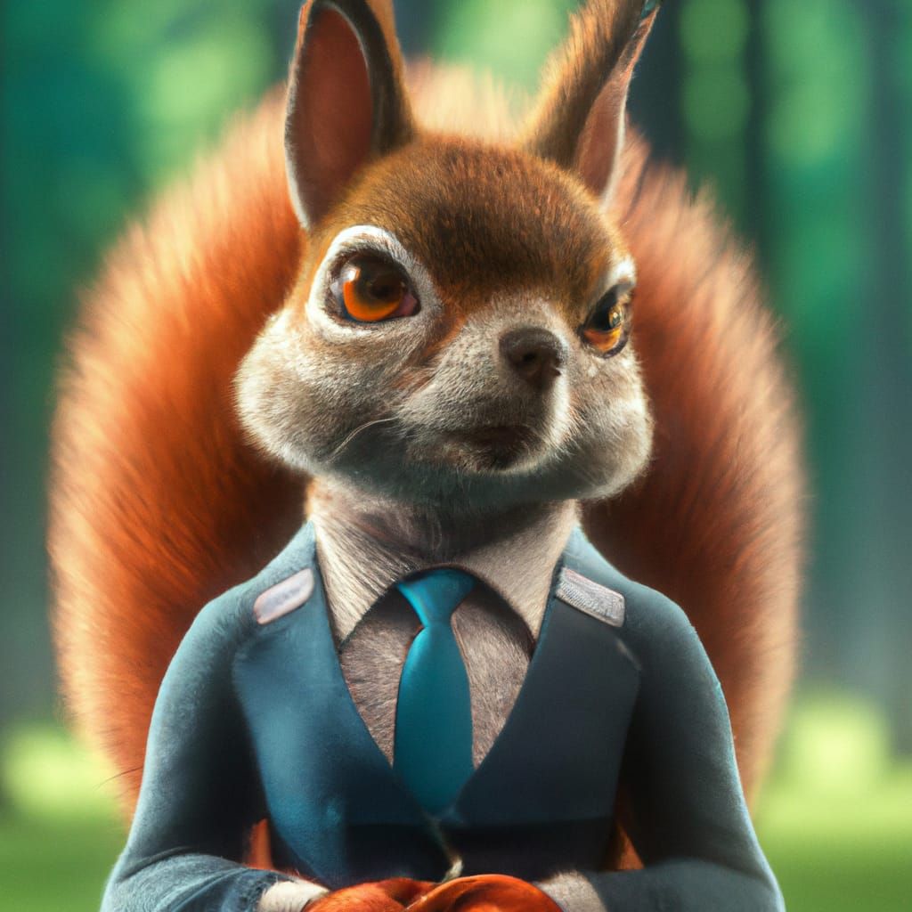 Squirrel in Suit: 3D Rendered Concept Art