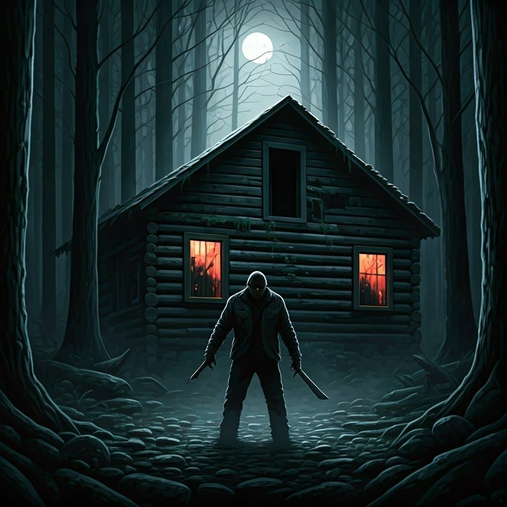 Eerie Horror Scene with Figure in Forest, in Dark Gothic Sty...