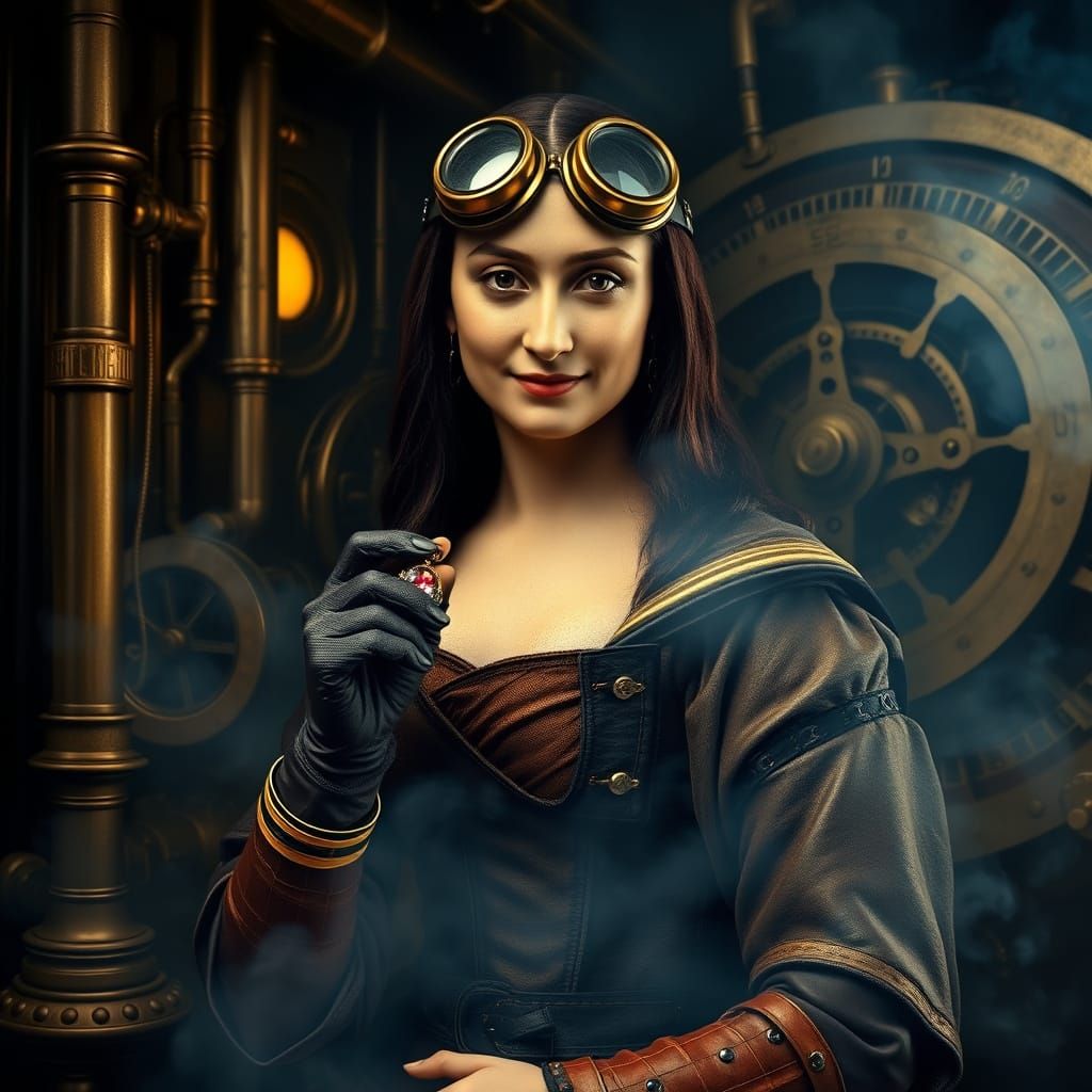 Steampunk Enchantress in a Smoky, Industrial Lair