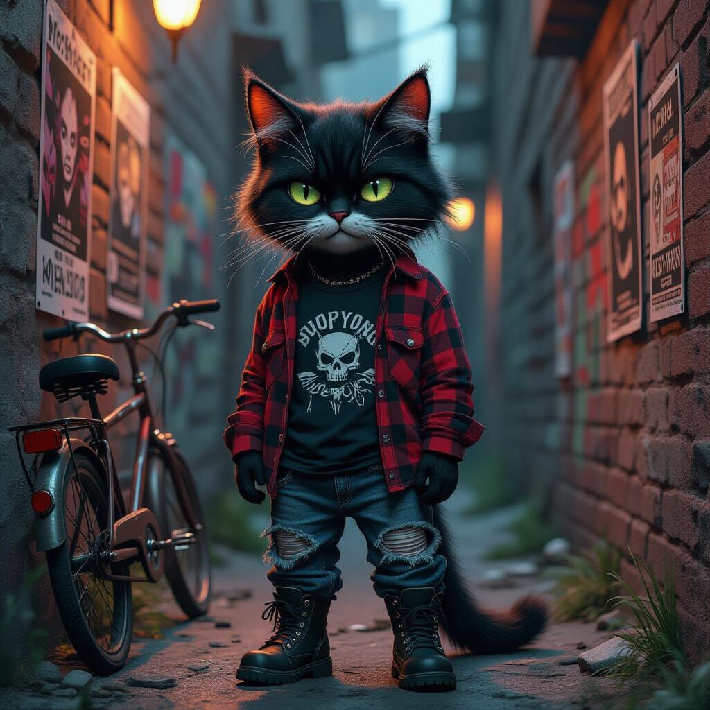 Cynical Cat in Alleyway, Dark Fantasy Style