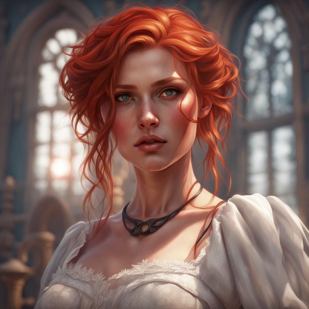 Red-Haired Woman Portrait in Hyperdetailed Digital Art