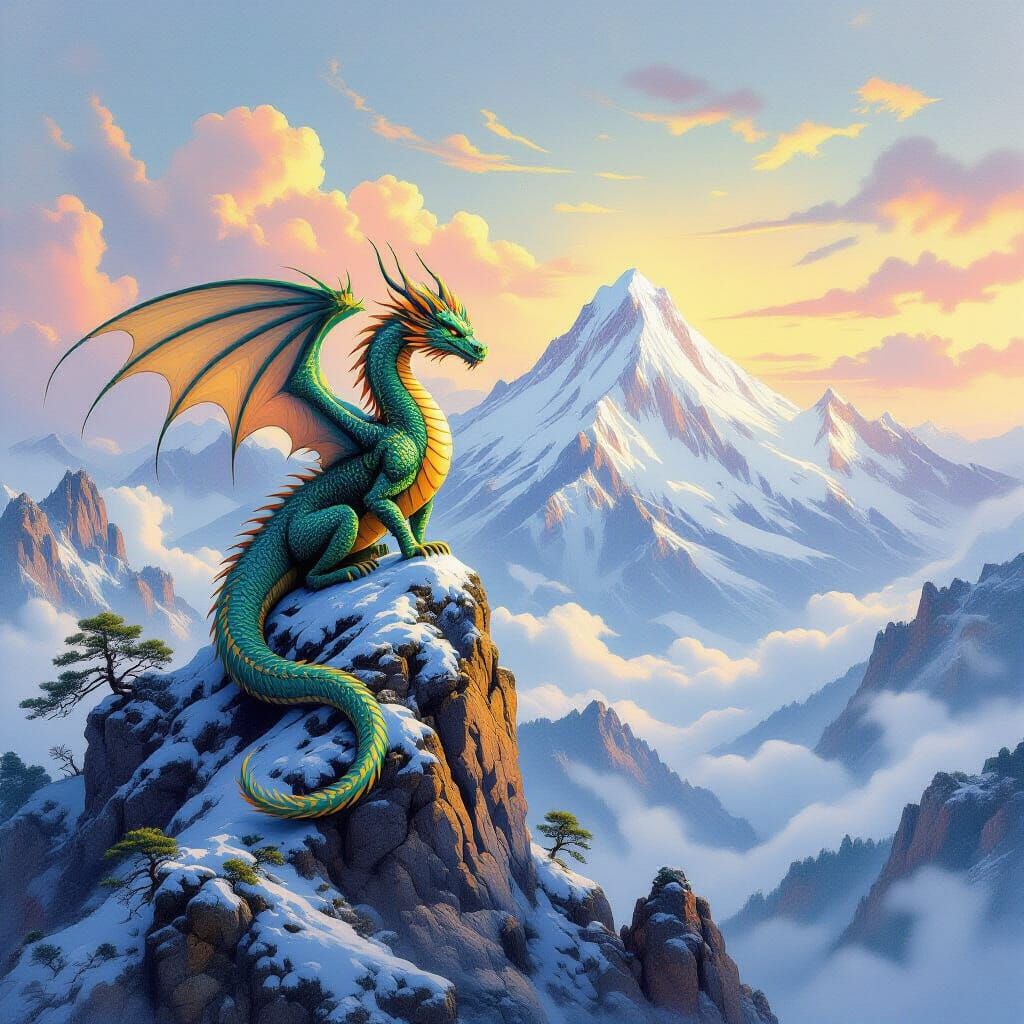 Dragon on Asian Peak in Roger Dean Style