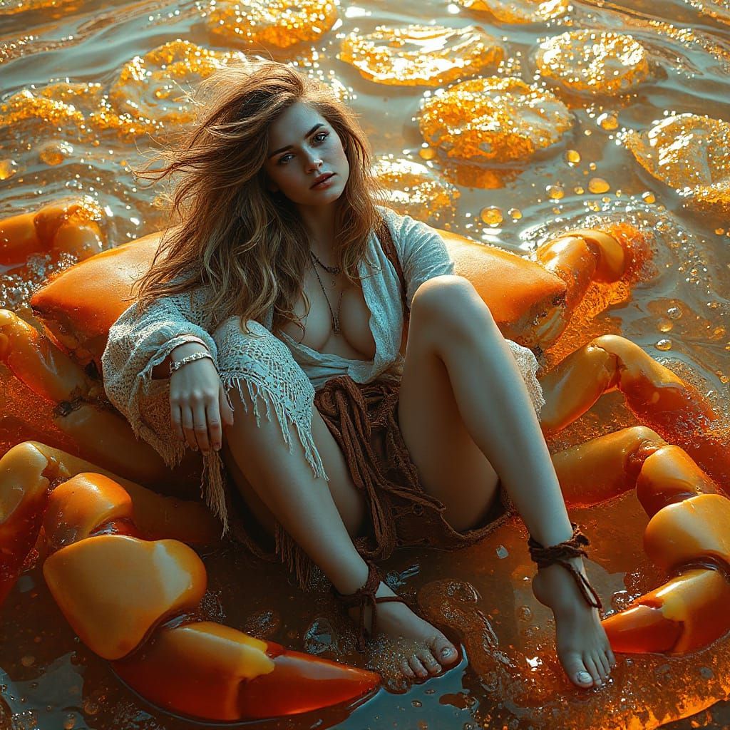 Woman on Gummy Crab in Soda Sea