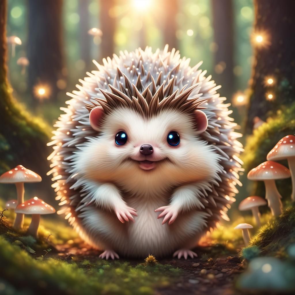 Adorable Hedgehog in Magical Mushroom Forest