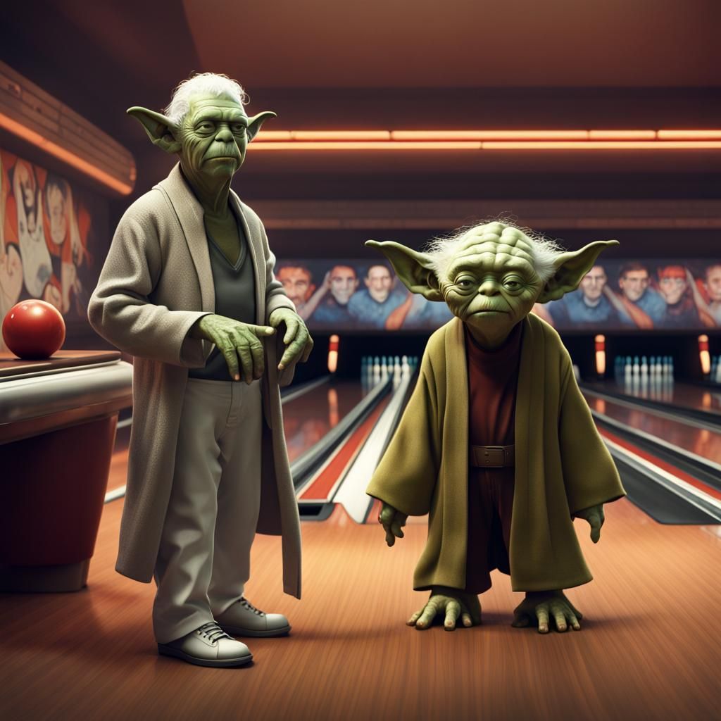 Yoda and Lou Reed Bowling: Detailed Matte Painting