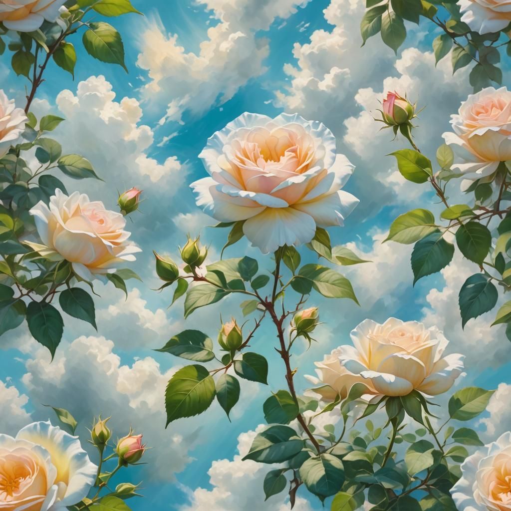 Cyan Rose in Lush Garden: Soft Focus Oil Painting