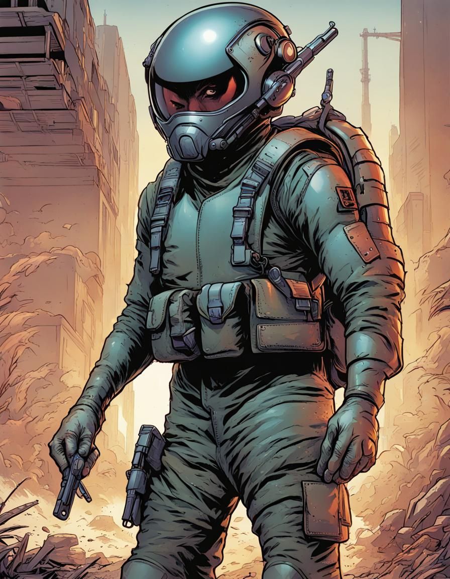 army ant humanoid wearing an army helmet