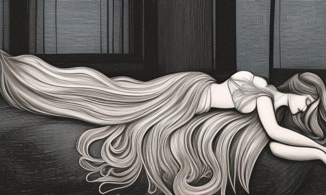 Siren on Wrought Iron Bed in Etching Style